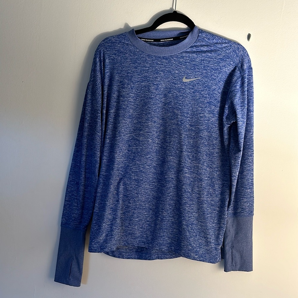 Blue long sleeved Nike running shirt